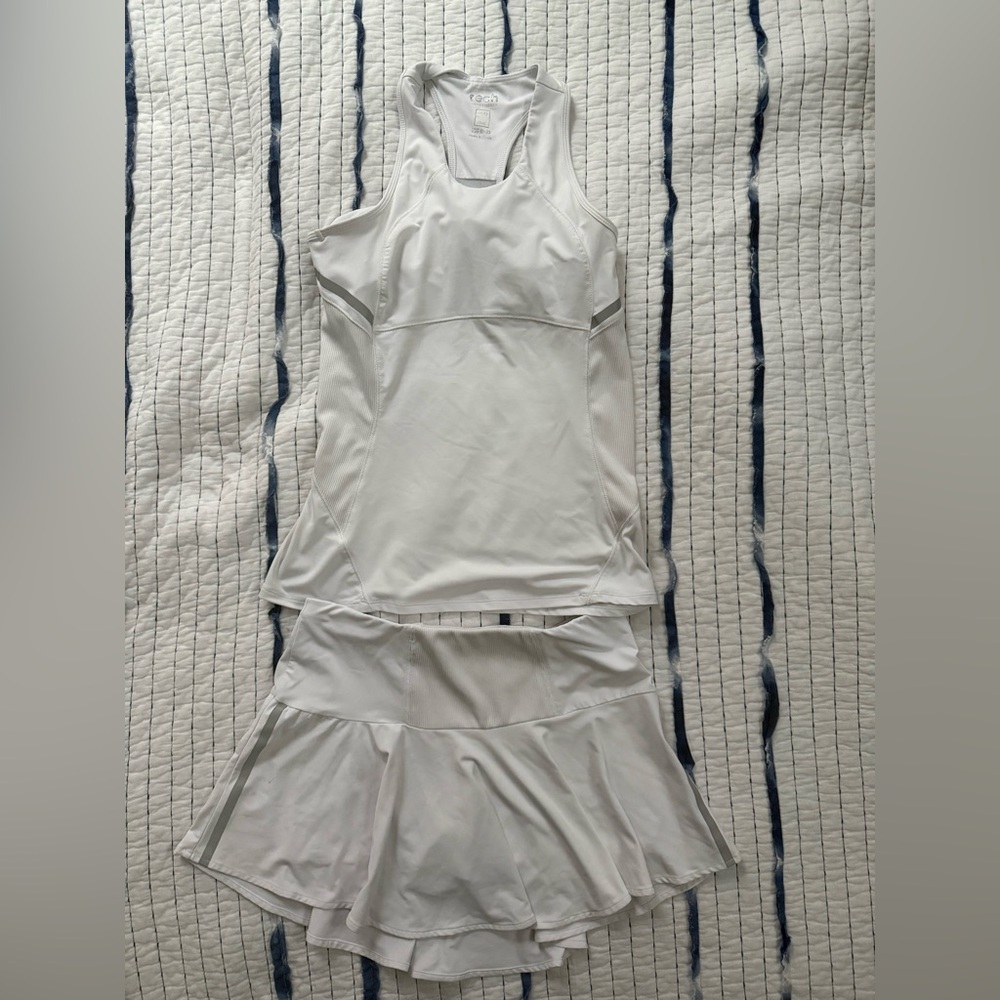 Lucky in Love Tech Performance White Tennis top and skirt set